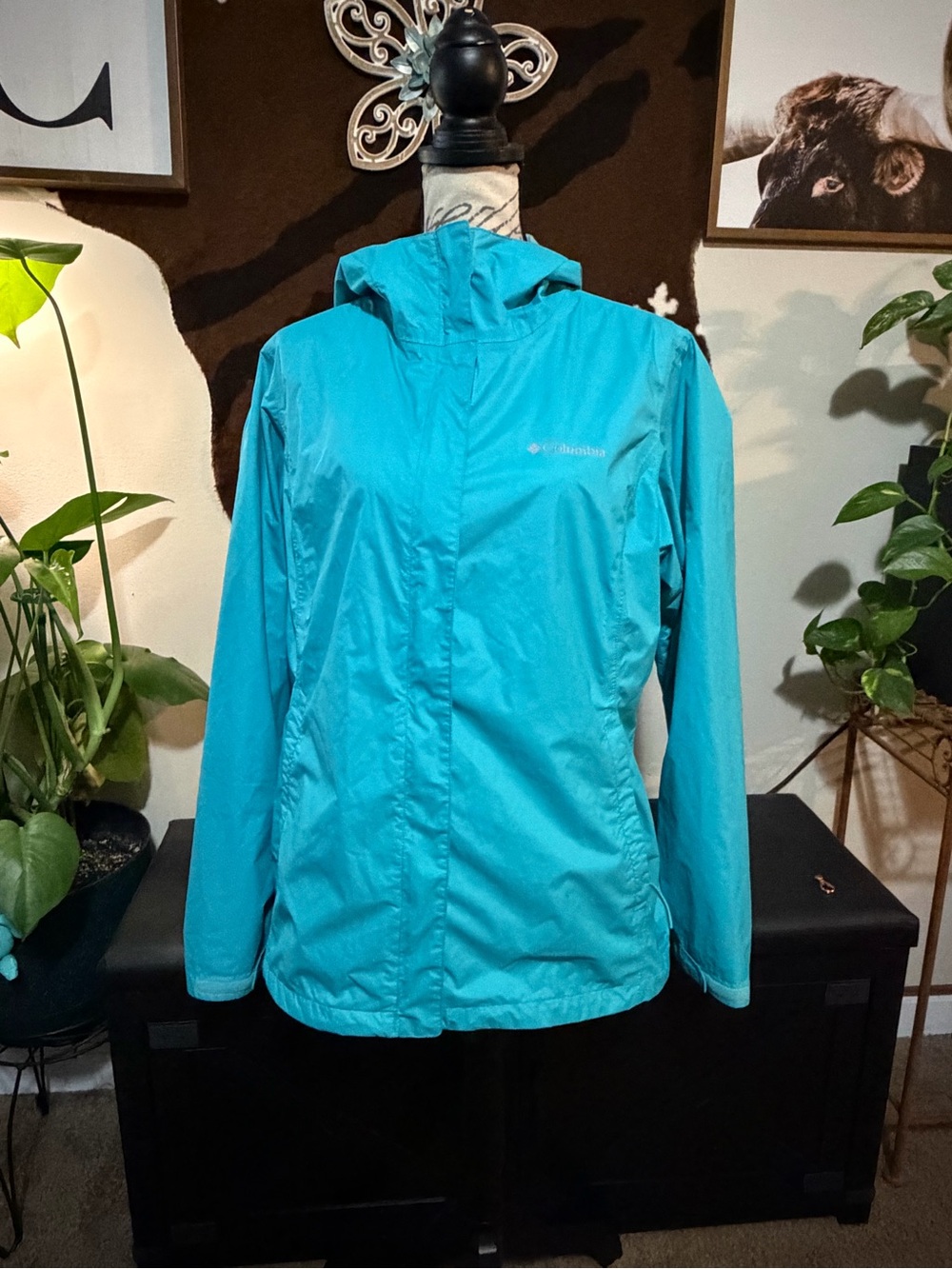 Columbia Teal Hooded Rain Jacket - Omni-Tech